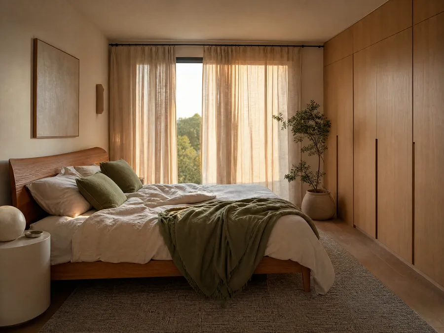 Quarto e closet: imagem ilustrativa de ambiente contemporâneo